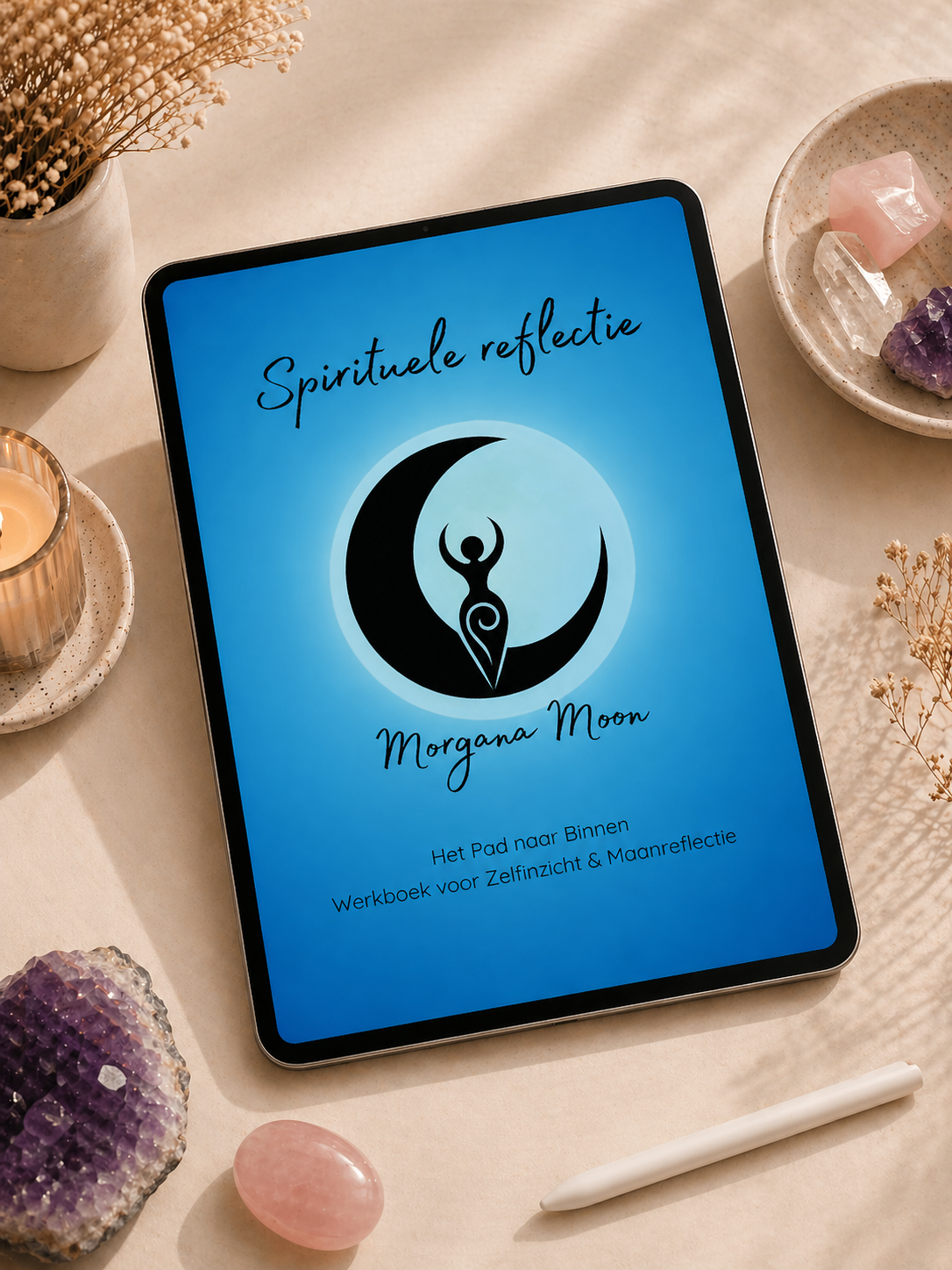 60 Dagen Krachtige Zelfreflectie voor Persoonlijke Groei 1 Digitaal zelfreflectie werkboek van Morgana Moon voor journaling, intuïtie en persoonlijke groei op tablet en laptop